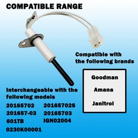 201657-03S Furnace Hot Surface Ignitor.Compatible With Goodman, Amana, Janitrol.20165703S Replace 201657-03,601TB, 20165702, 20165702S,0230K00001, IGN02004.10 year warranty.
