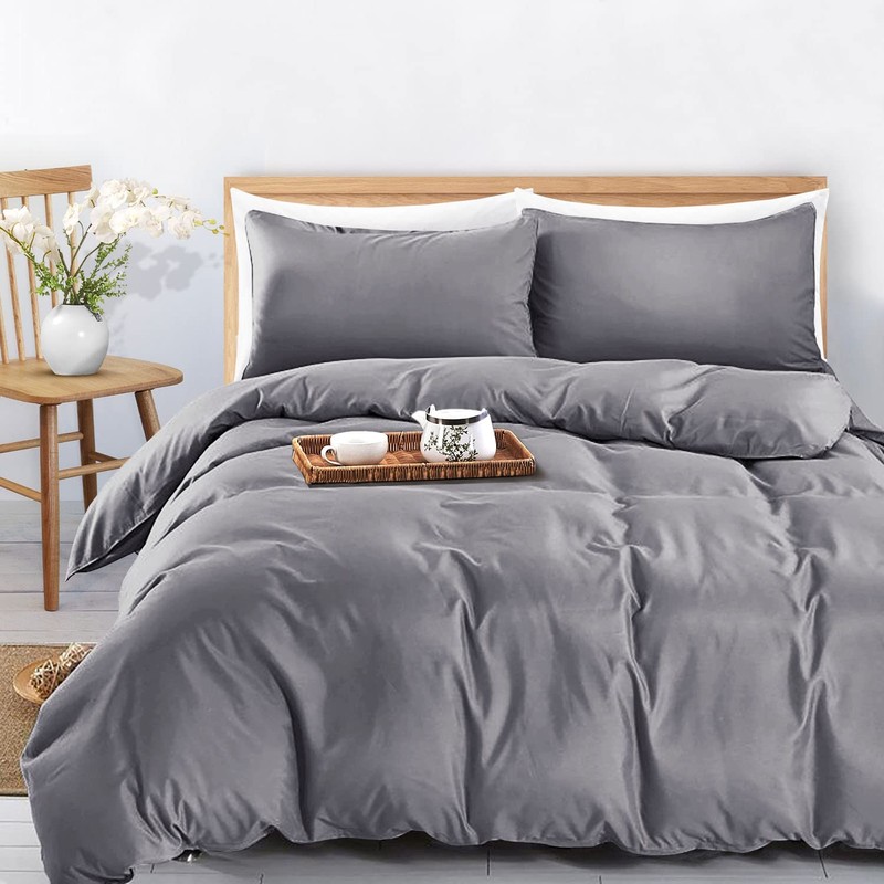 MOONLIGHT20015 Single Duvet Cover - Grey Solid Soft Single Bedding