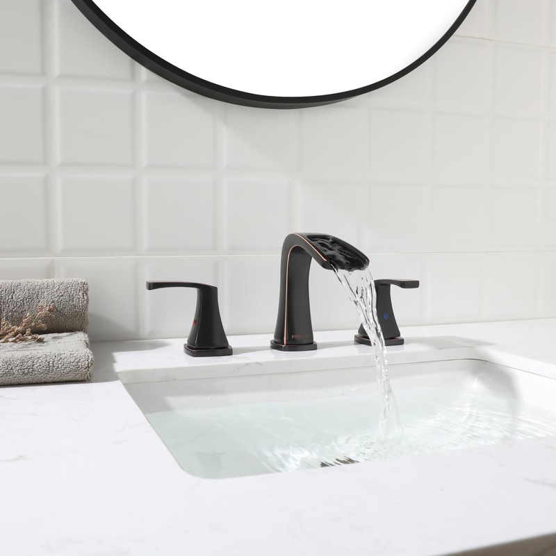 PARLOS Waterfall Widespread Two-Handle Bathroom Faucet with Metal Pop Up