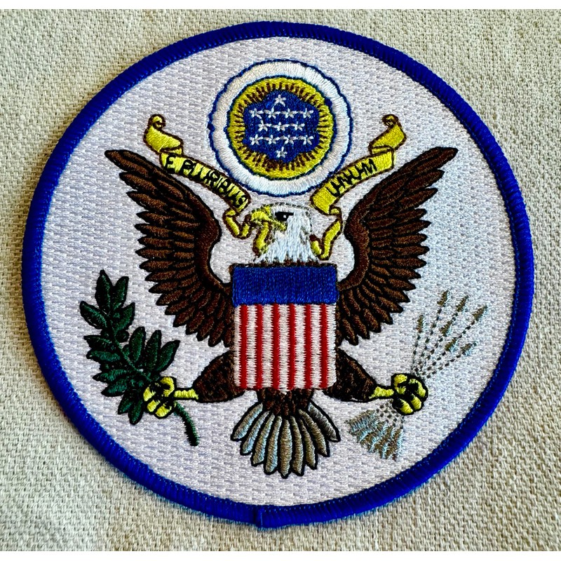 Great Seal United States White Embroidered Patch America Eagle Iron-On