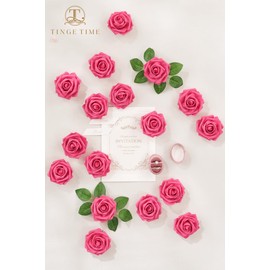 TINGE TIME Artificial Flowers 3" Rose, 25pcs Flowers with Stem, Roses for DIY Wedding Decorations Bouquets Centerpieces Boutonniere Floral Arrangements Bridal Shower (Hot Pink)