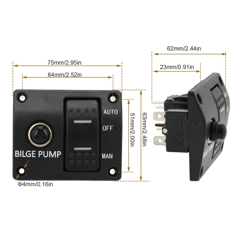 Ongwan 3-Way Manual OFF-Auto Switch Panel with Breaker for Bilge