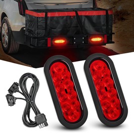 Nilight Hitch Cargo Carrier Light Kit 2PCS 6Inch Red Oval LED with Flush Mount Grommets Wire Harness Waterproof Stop Turn Signals Tail Lights for Luggage Bike Rack