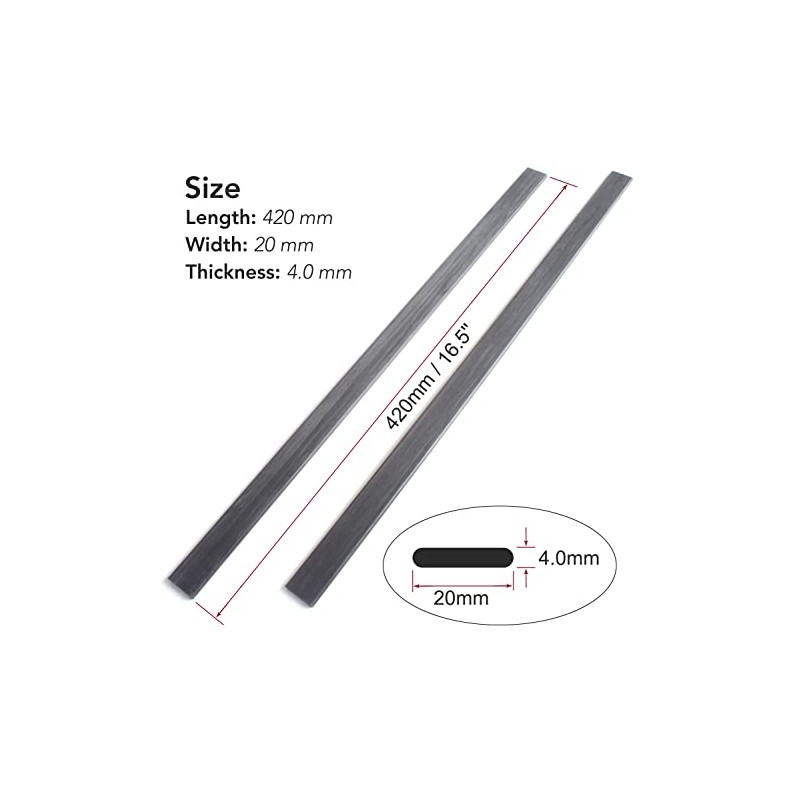 2pcs 4x20mm Length 420mm Flat Carbon Fiber Bars,Pultruded Carbon Fiber