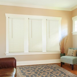 LOTUS & WINDOWARE Cordless Mini Blind, 1" Vinyl Slats, 29" Wide x 48" Long - Alabaster, Window Blinds for Home and Office, Interior Door Blinds - Light Filtering