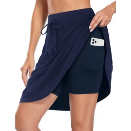 BLEVONH Falda de golf para mujer, 20 pulgadas, longitud a la rodilla, faldas de tenis con cordón en la cintura y bolsillos, Azul Real, XXL