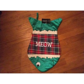 St. Nick's Choice Large 19" Embroidered Plaid & Velvet MEOW Cat Fish Christmas Stocking