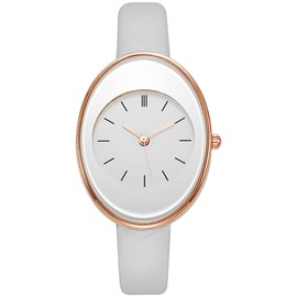 JewelryWe Women's Watch Leather Oval Watch Women's Small Analogue Quartz Wrist Watch Women Slim Leather Strap Ultra Thin Casual Watch with Oval Case Gift, White, Strap.