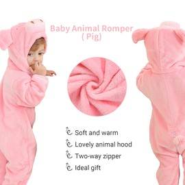 COOKY.D Unisex Flannel Baby Animal Romper Boys Girls Infant Bodysuit Toddler Outfits,Pig 6-12 Months