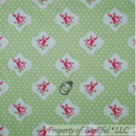 Westminster Fabrics BonEful FABRIC FQ Cotton Quilt Green White Pink Victorian Dot Rose Bud Flower UK