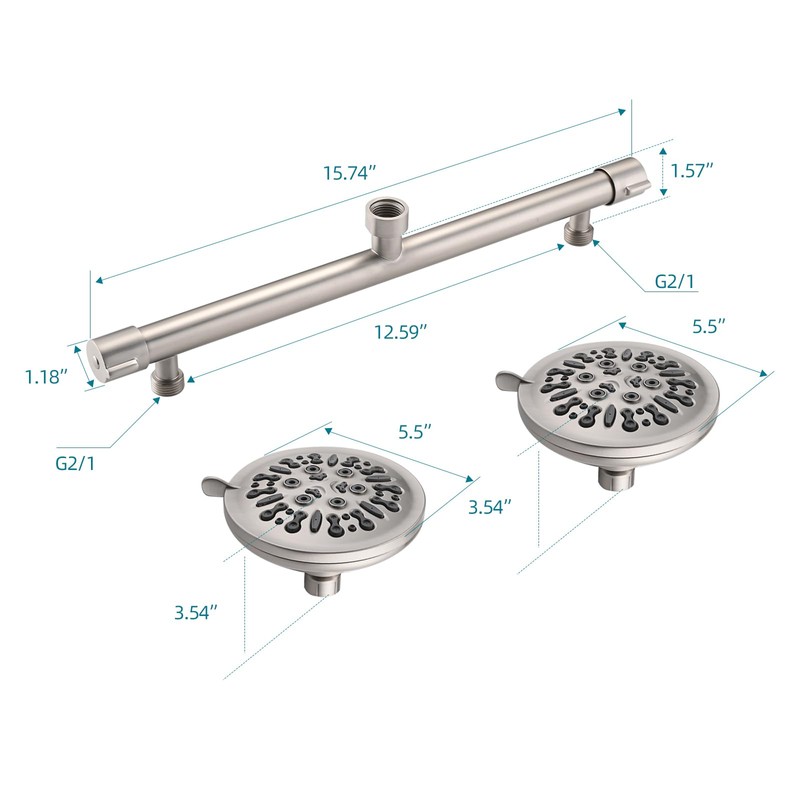 Chomley Double Shower Head with Built-in 2 Shut Off Valve,