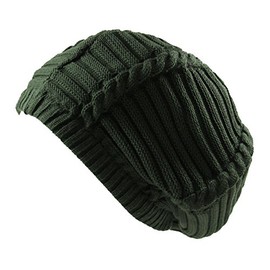 RW 100% Cotton Classic Rasta Slouchy Ribbed Beanie Hats (Olive Green)