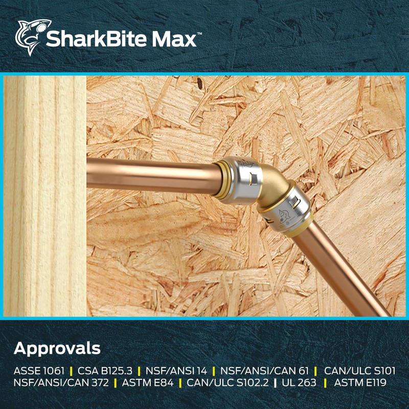 SharkBite Max 1 Inch 45 Degree Elbow, Push-to-Connect Brass Plumbing