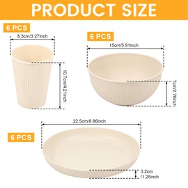18Pcs Wheat Straw Dinnerware Set Reusable Camping Plates Bowls for Kids and Elderly Multipurpose Stackable Picnic Cups Plates for Party Home