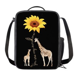 HELLHERO Sunflower Giraffe Lunch Bag Insulated Lunch Box Reusable Cooler Bag Handbag Meals Picnic Organizer Ice Packs for Women Teen Girls Boys Kids