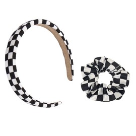 Feilguee 1 PCS Checkered headband and matching hair tie Plaid Hair Accessories for Women.Black and white checkered hairband for Women and Girls