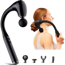 Massage Gun with Extended Handle, Massage Gun Deep Tissue 10mm, U-Shaped Percussion Massage Gun for Neck, Shoulders, Waist, and Legs, 4 Massage Heads, 5 Speed