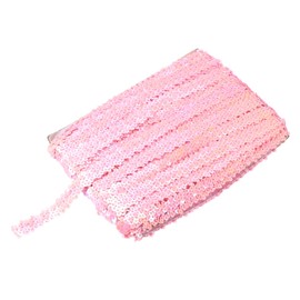 MECCANIXITY 25 Yards 0.8 Inch Elastic Sequins Trim Flat Sequin Strip Paillette Fabric Ribbon for Crafts DIY Fringe Sewing Pink