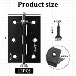 12 Pack Black Butt Hinges 3 Inch for Furniture Door Window Wooden Box Chest Cabinet Hinge