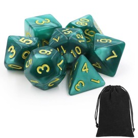 JRYXDS Dice Set, 7-Piece Polyhedral Dice for Dungeon and Dragons, Role Playing Games, with Dice Bag, in Nebula Design with (Dark Green)