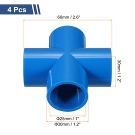sourcing map 4 Pcs PVC Fitting, Cross 4 Way PVC 1" 0.98" PVC Connectors PVC Elbow PVC Pipe Fittings PVC Coupling PVC Furniture Corner Connector for DIY Garden Support Structure, Blue