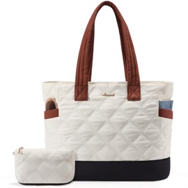 LOVEVOOK Tote Bag for Women, Work Bag Quilted Puffer Tote Bag with Zipper for Travel, Daily, Nurse Shoulder Bags Handbag