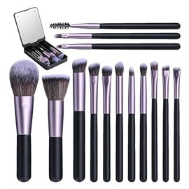 Juego de brochas para mujer  14 brochas  Juego de brochas de maquillaje de viaje  Kit de brochas de maquillaje portátil pequeño, con espejo LED y...  