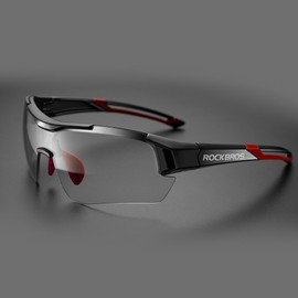 ROCKBROS Cycling Glasses, Sunglasses, Photochromic Polarised Glasses, Half Frame, UV Protection, Ultra Light (Red)