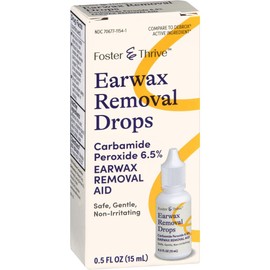 Foster & Thrive Earwax Removal Drops, Softens & Loosens Excess Earwax, Safe, Gentle and Non-Irritating, Carbamide Peroxide 6.5%, 0.5 oz (Pack of 2)