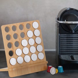 Relaxdays Capsule Holder Compatible with Nespresso, 25 Capsules, Coffee Capsule Holder Bamboo, HBT: 24.5 x 22 x 13 cm, Natural