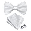 GUSLESON White Paisley Bow Tie Pocket Square Set for Wedding