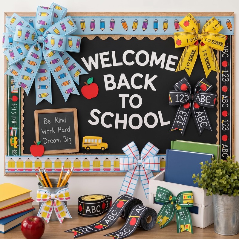 6 Rolls Back to School Wired Edge Ribbons, 24Yards x