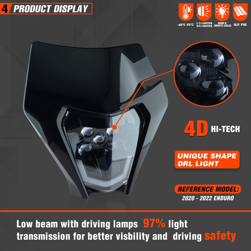 fewfuss Dirt Bike Led Headlight Motorcycle 2020-2022 Enduro Headlight Kit
