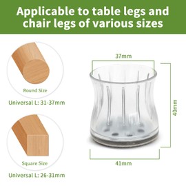 COVERCORNER 16PCS Chair Leg Floor Protectors, Chair Leg Protectors for Hardwood Floors, Furniture Pads for Hardwood Floors, Chair Socks Universal L Clear Fit 1.22"-1.46"