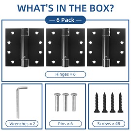 6 Pack Self Closing Door Hinges, 4 Inch Spring Loaded Hinges Adjustable Tension Spring Hinges with Square Corners, Heavy-Duty Door Hardware for Commercial and Residential Doors, Matte Black
