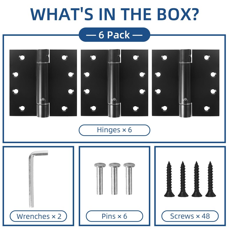 6 Pack Self Closing Door Hinges, 4 Inch Spring Loaded