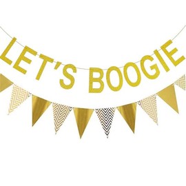 Let's Boogie Banner, Gold Gliter Paper Garland for 1980s Back to 70's 80's 90's Disco Themed Disco Fever Party Birthday Party Supply