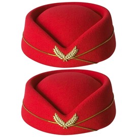 ZUYYON 2 Pcs Women Flight Attendant Hat Woolen Air Stewardess Cap Stewardess Uniform Plane Cap Cosplay Costume Accessories (Red)
