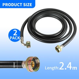 2 Pack 10 ft Black Rubber Washing Machine Supply Hoses, Hot and Cold Water Lnlet Supply Lines Burst Proof for Washing Machines, 3/4" Fittings Washing Machine Fill Hose (8FT-Right Angle)