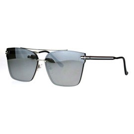 Color Mirrored Rimless Metal Horn Rim Flat Lens Sunglasses Silver Mirror
