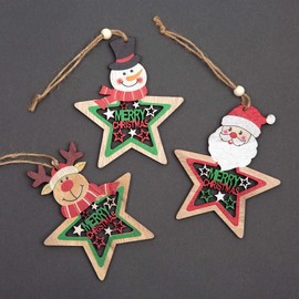SHATCHI Christmas Tree Ornaments Wooden Aesthetic Hanging Decorations set of 3 pcs Xmas DIY Holiday Home Décor – Santa, Reindeer, Snowman Shape pieces(9cm)