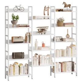 IRONCK Bookcases and Bookshelves Triple Wide 5 Tiers Industrial Bookshelf with Baffles Large Etagere Bookshelf with Metal Frame for Living Room Home Office