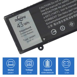 Dentsing GK5KY 11.1V 43Wh/3800mAh Laptop Battery Compatible with Dell Inspiron 11 3147 3148 3152 3153 3157 13 7000 7347 7348 7352 7353 7359 P57G 15 7000 7558 7568 Series Laptop 4K8YH 0WF28 P20T 092NCT