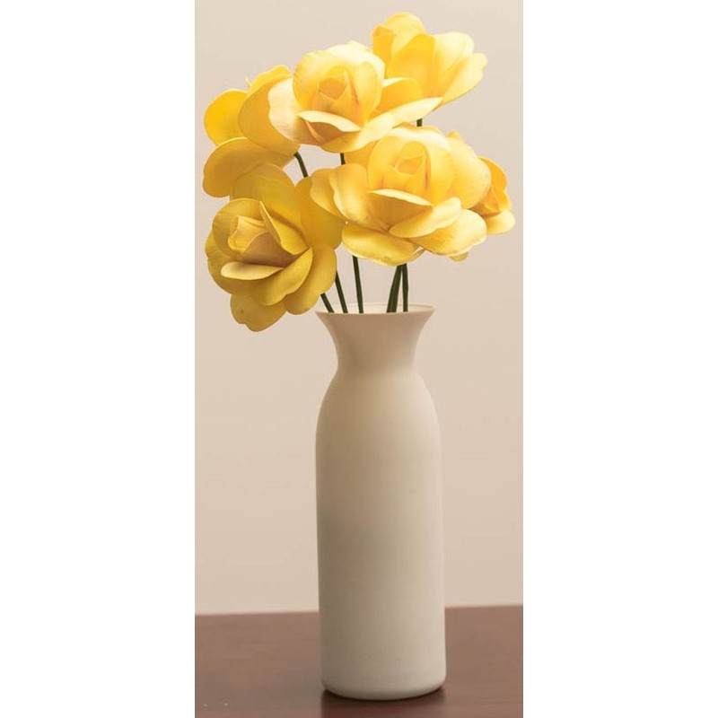 6 Yellow Full Open Bud Wooden Roses for Crafts Custom