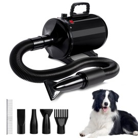 IVY&LANE Dog Hair Dryer for Pet Grooming,High Velocity Dog Dryer Force Blower with 4 Nozzles,Adjustable Speed and Temperature Control Dogs Blow Dryer,Noise Reduction,Black