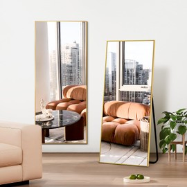 HIGREENA Full Length Mirror, 56"x20" Full Body Mirror, Floor Mirror with Aluminum Alloy Frame, Free Standing Mirror, Mirror Full Length Hanging or Leaning Against Wall, Gold