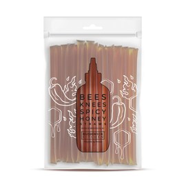 Bees Knees Spicy Honey Sticks, 50 Sticks, 1tsp each, Wildflower Hot Honey Straws Mixed with Habanero Peppers, Honey Sticks for Cooking, Cocktails, Foodie Gifts, Hot Sauce Gifts
