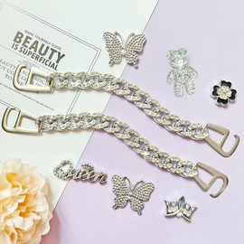 BOAJUNWU Bling Shoe Charms for Women and Girls,Girly Golden Bling Shoe Charms Accessories,Diamond Bling Chain Charms Cute Designer Shoe Decoration Jewels Birthday Gifts Party Favors