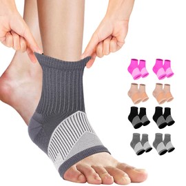 DRNAIETY 2-Pairs Ankle Braces & Compression Socks for Plantar Fasciitis, Neuropathy, Swollen Feet | Breathable Support Sleeves for Sprained Ankle, Achilles Tendonitis | Men/Women Foot Sleeves (L)