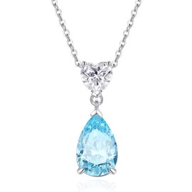 FANCIME Teardrop Aquamarine Pendant Necklace for Women, 925 Sterling Silver March Birthstone Necklace, Birthday Mother's Day Christmas Jewellery Gifts for Women Wife Mom